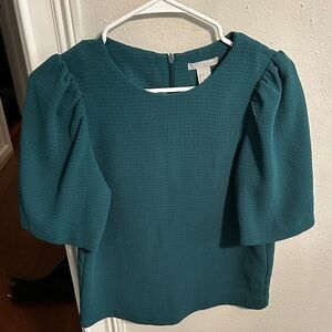 H&M Teal Textured Puff Sleeve Blouse